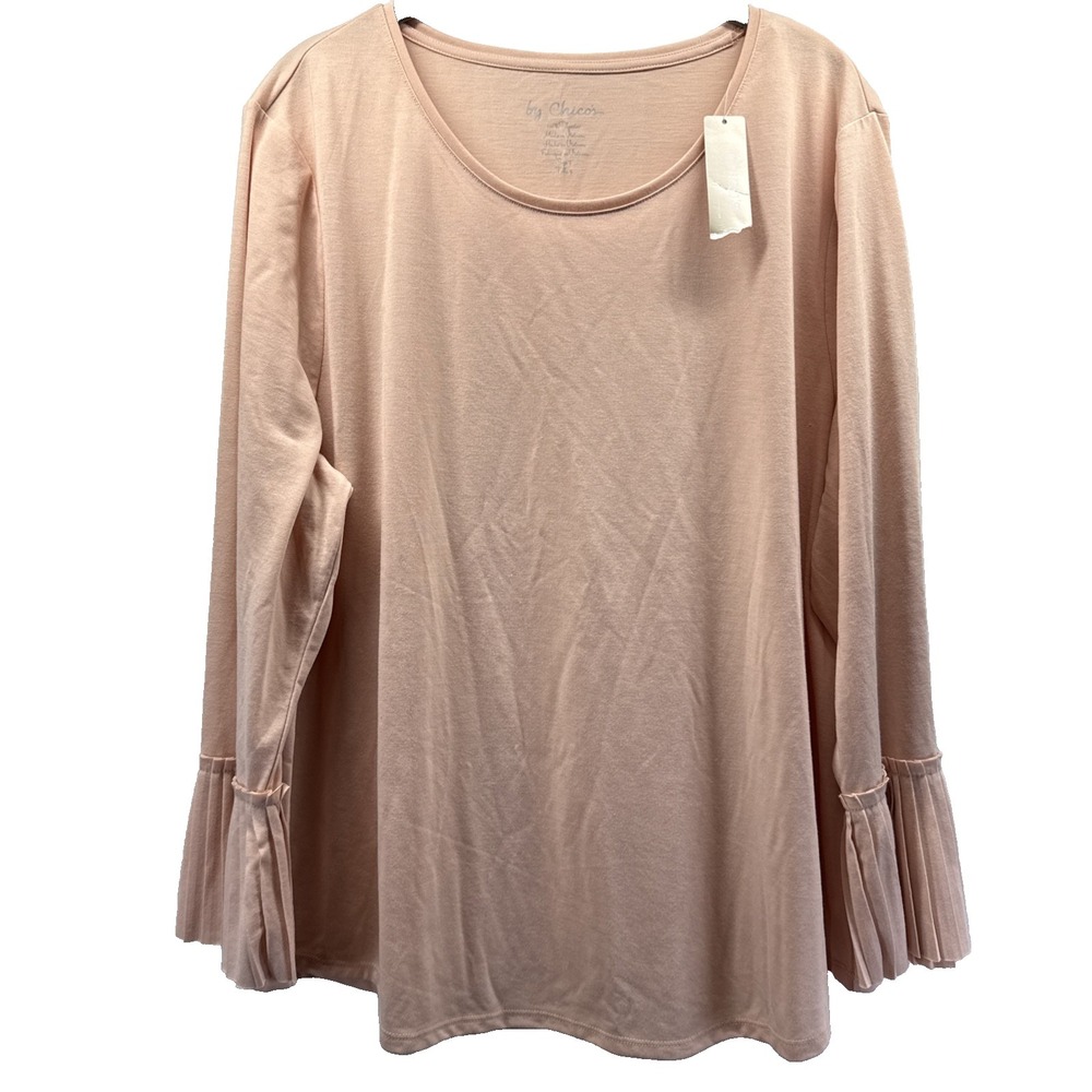 Chicos Womens Pleated Detail Top Paris Pink Long Sleeve Pullover XL NWT